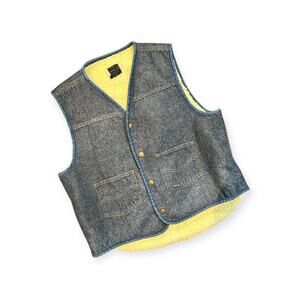 Vintage Men's 70s Denim Vest  Medium Blue Sherpa Lined Workwear Trucker, Large